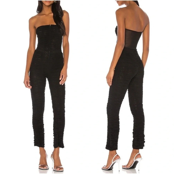 I.AM.GIA Pants - I.AM.GIA Ophelia Jumpsuit Ruched Mesh Strapless Stretch Black Sexy Chic Size S